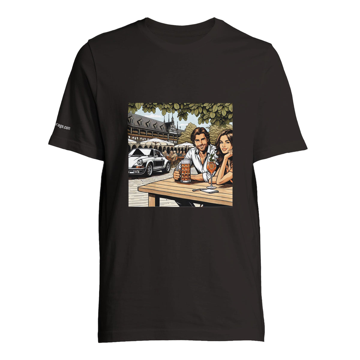 Biergarten Schnell unisex T-shirt with retro beer-garden artwork