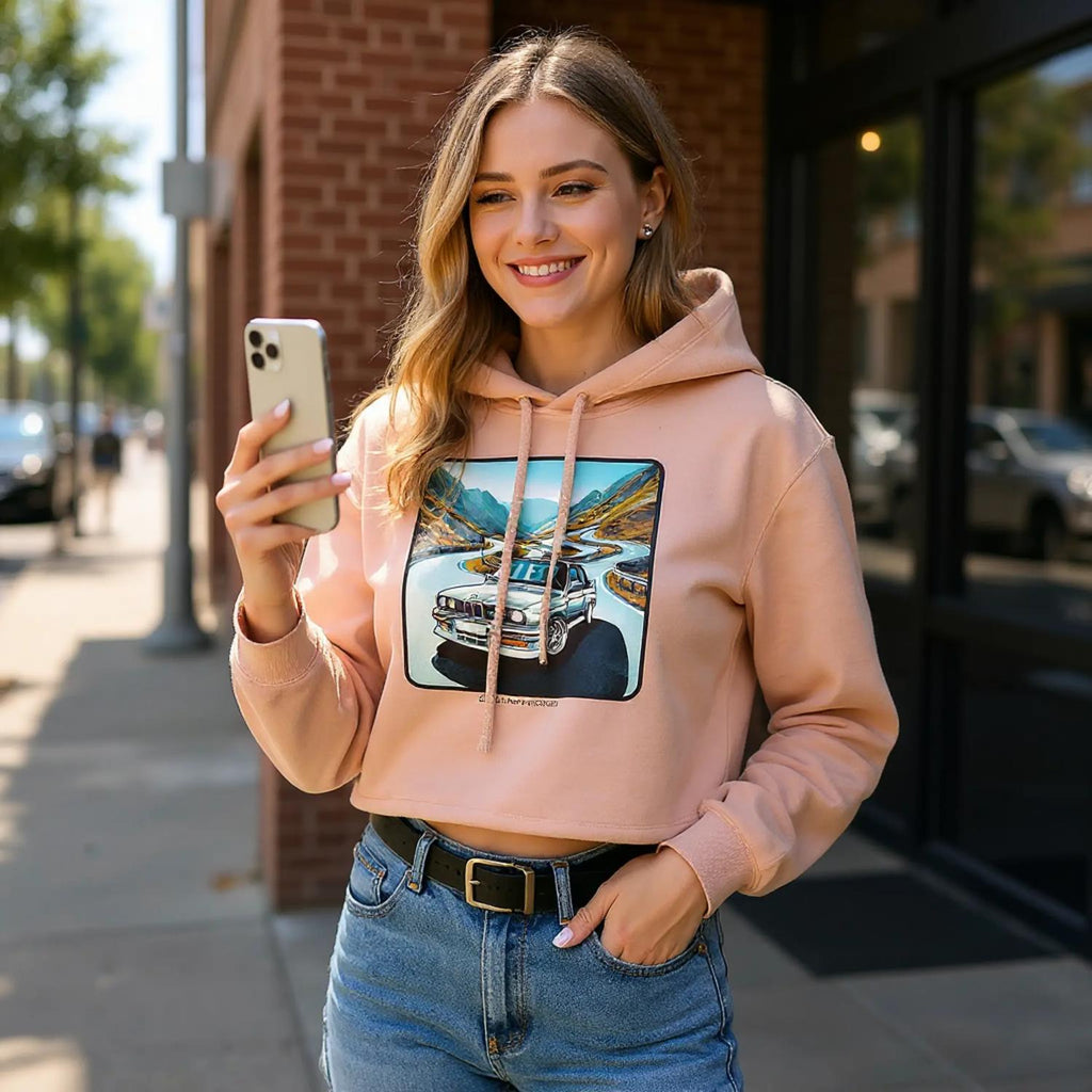 Passes All Over cropped hoodie with Alpine-road illustration