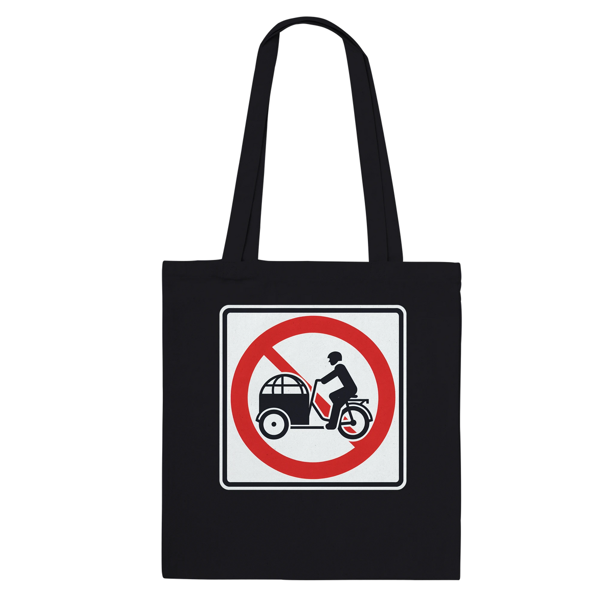 Say No to Lastenfahrrad tote bag with prohibition-sign artwork
