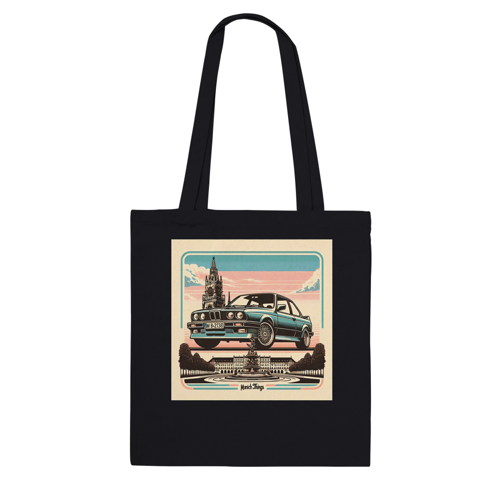 Streets of Munich tote bag with retro Munich and classic-car artwork