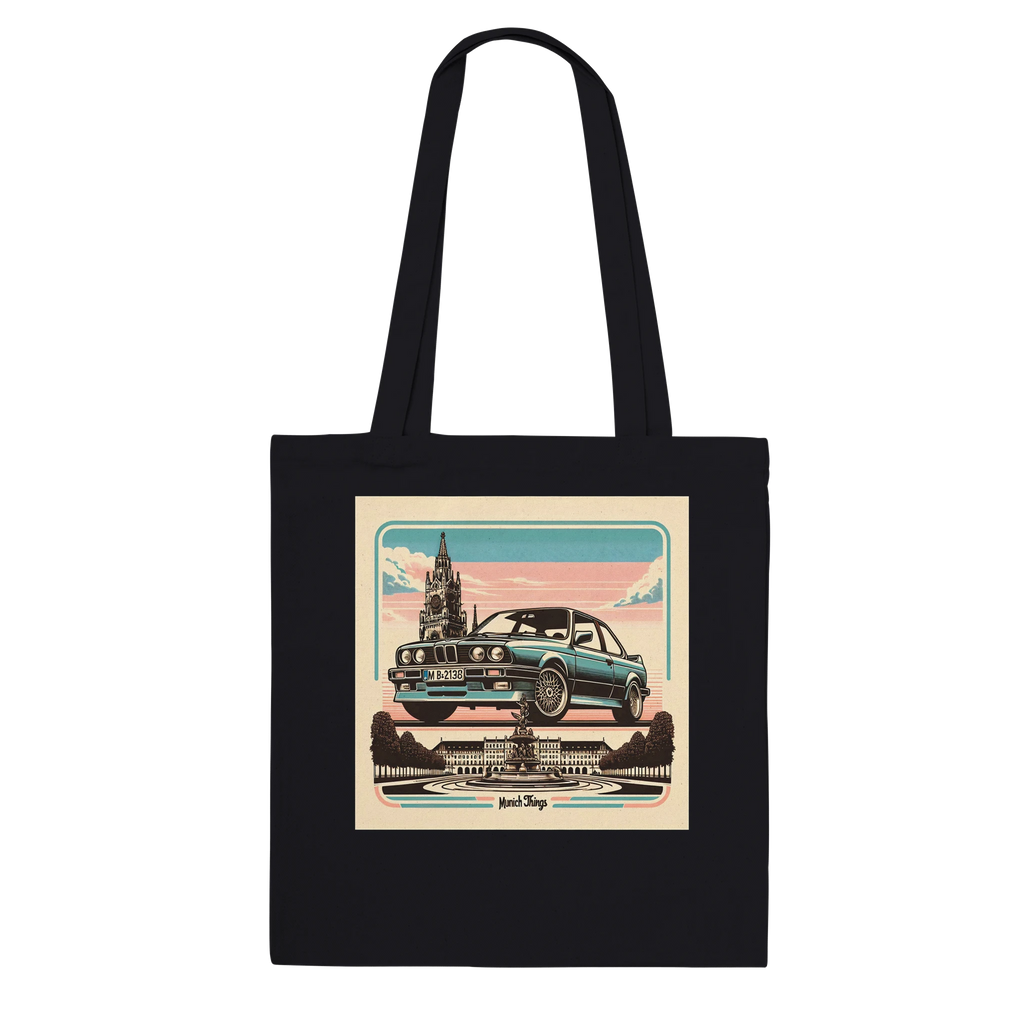 Streets of Munich tote bag with retro Munich and classic-car artwork