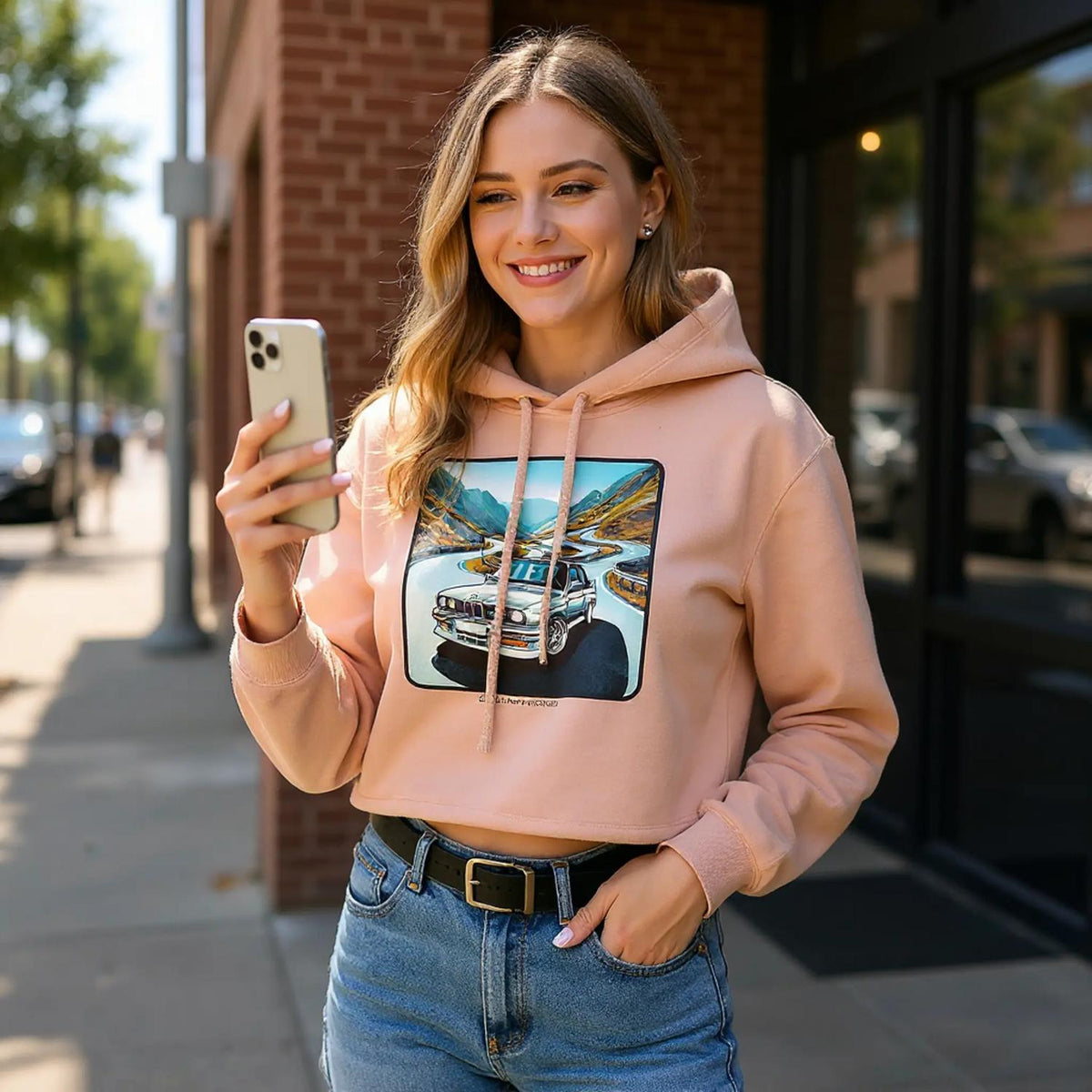 Passes All Over cropped hoodie with Alpine-road illustration