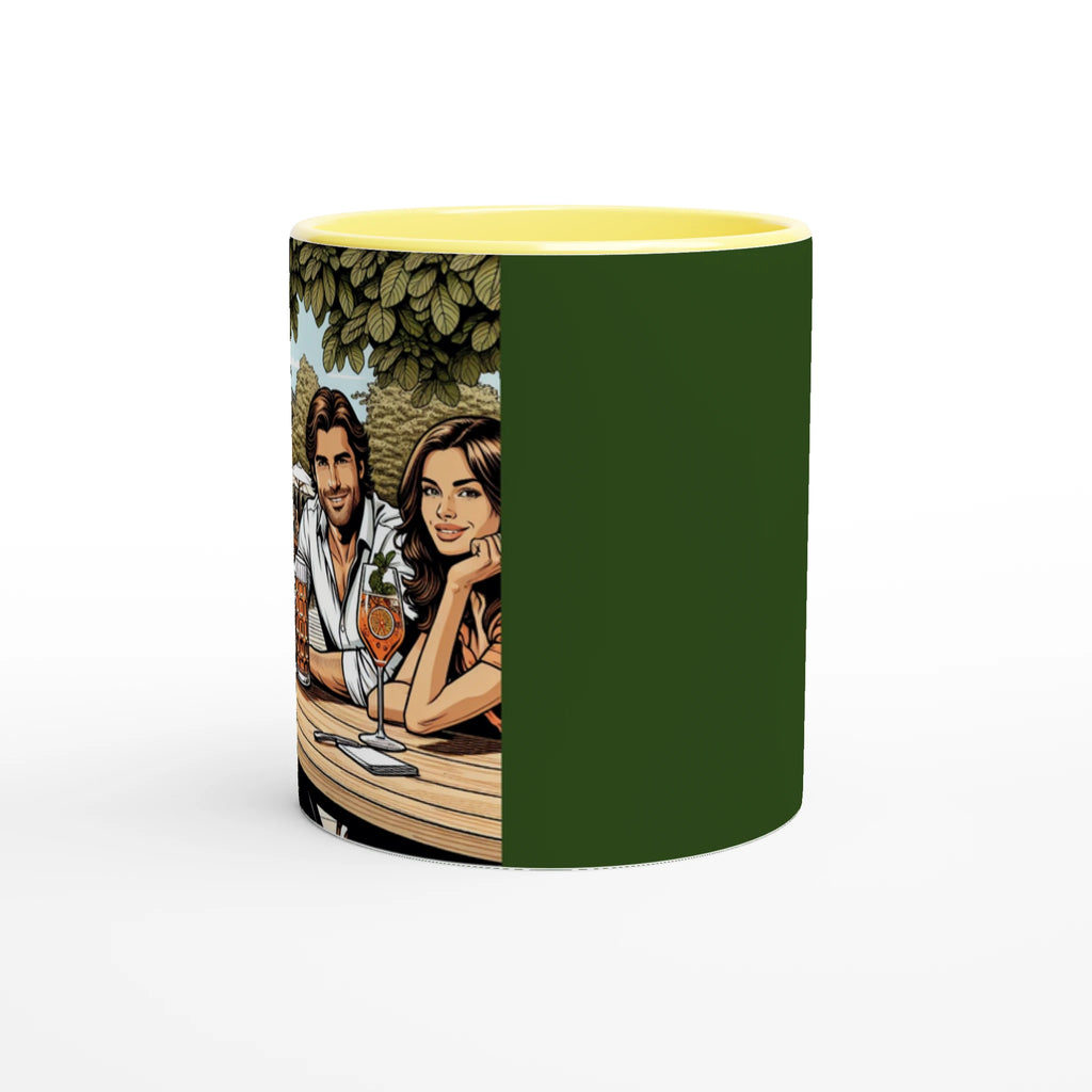 Biergarten Schnell ceramic mug with retro beer-garden and car artwork