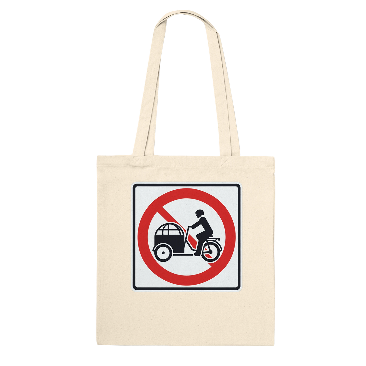 Say No to Lastenfahrrad tote bag with prohibition-sign artwork
