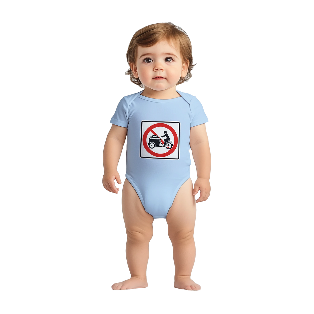 Say No to Lastenfahrrad short-sleeve baby bodysuit with car-culture artwork
