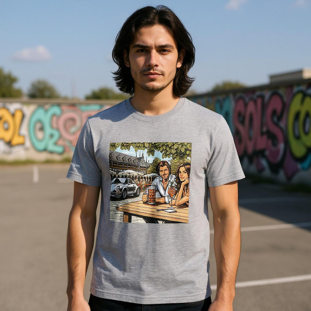 Biergarten Schnell unisex T-shirt with retro beer-garden artwork