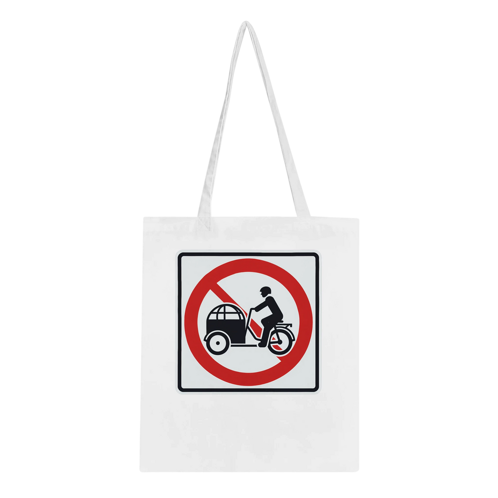 Say No to Lastenfahrrad tote bag with prohibition-sign artwork