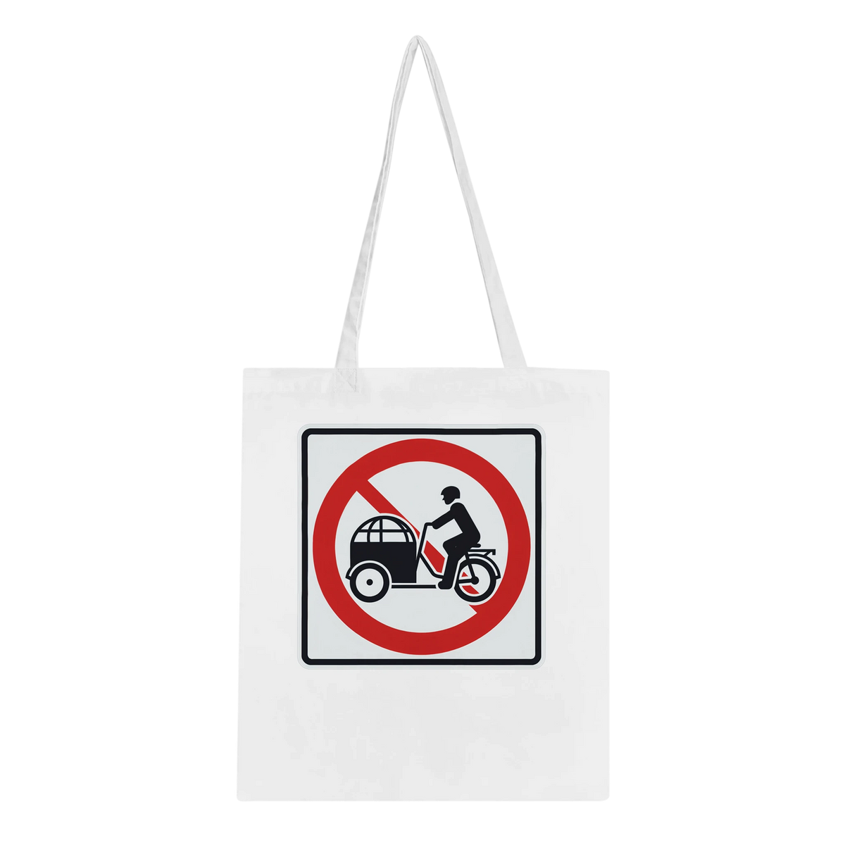 Say No to Lastenfahrrad tote bag with prohibition-sign artwork