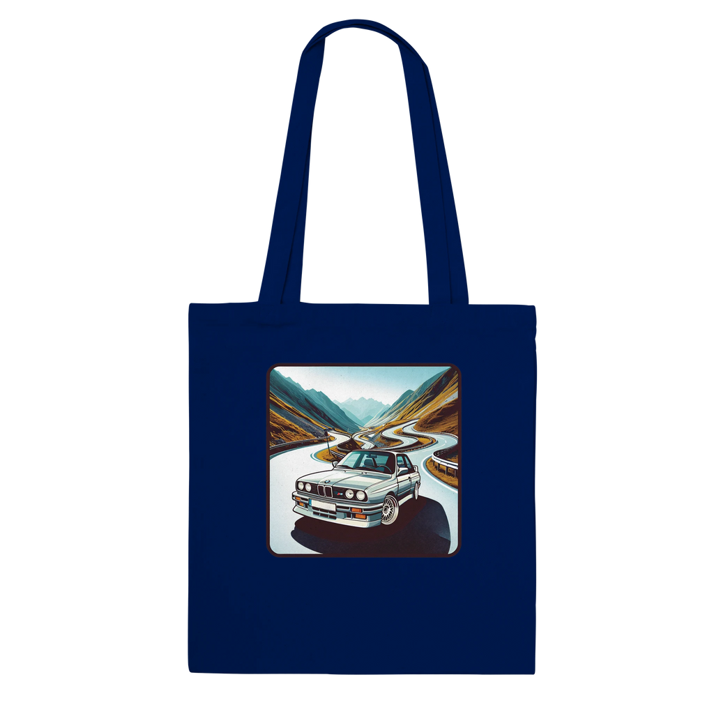 Curvy Bavarians tote bag with retro Alpine-road artwork