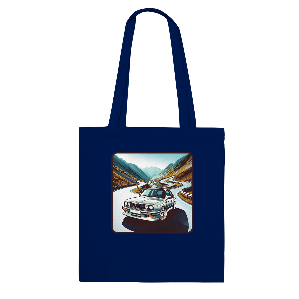 Curvy Bavarians tote bag with retro Alpine-road artwork
