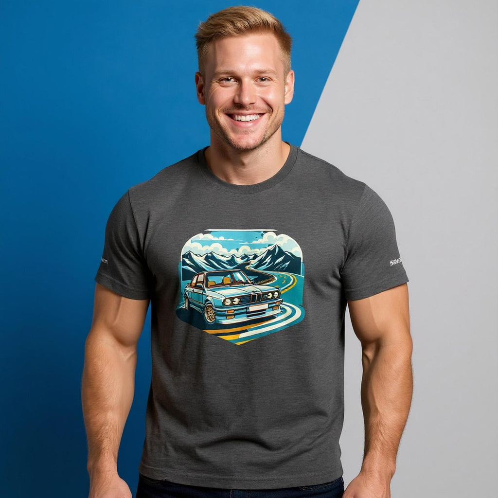 Funky Blue Bavarian unisex T-shirt with blue Alpine-road artwork