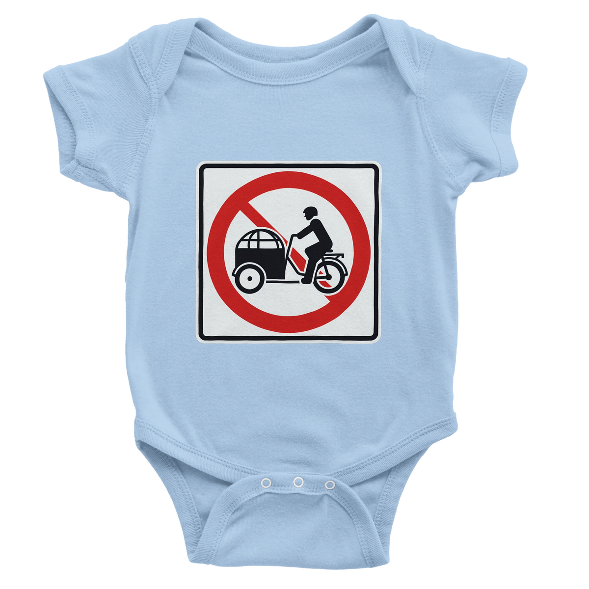Say No to Lastenfahrrad short-sleeve baby bodysuit with car-culture artwork
