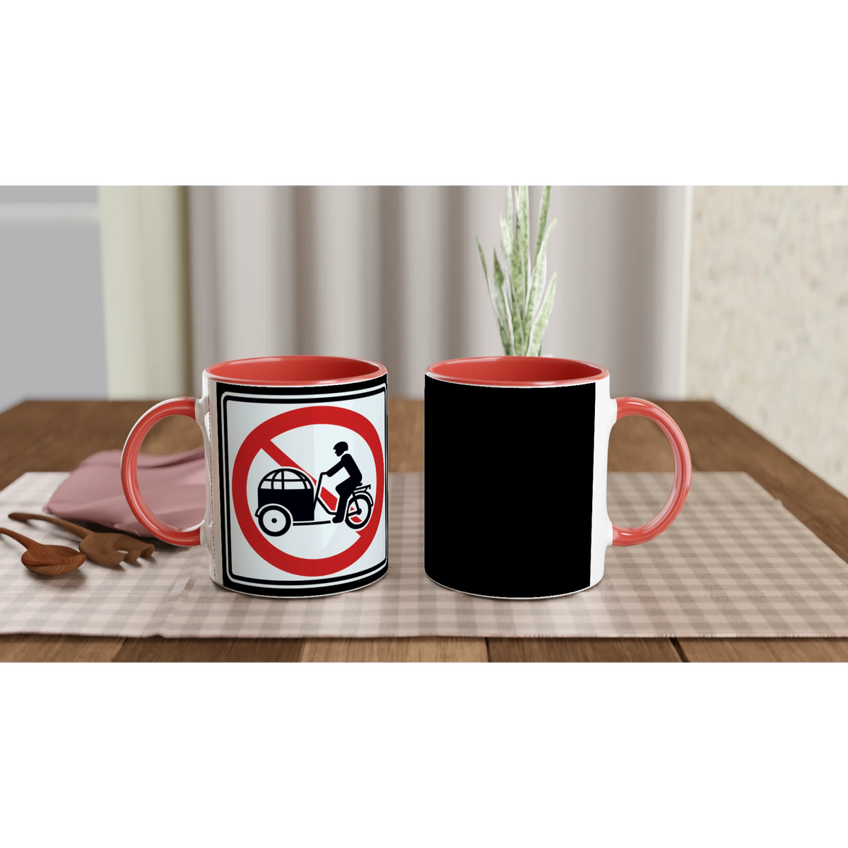 Say No to Lastenfahrrad ceramic mug with prohibition-sign artwork