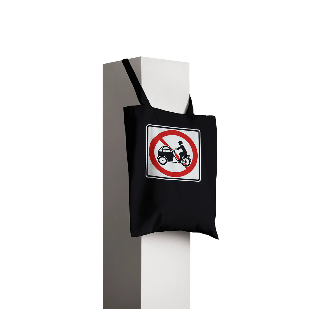 Say No to Lastenfahrrad tote bag with prohibition-sign artwork