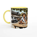 Biergarten Schnell ceramic mug with retro beer-garden and car artwork