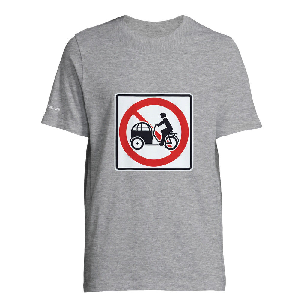 Say No to Lastenfahrrad unisex T-shirt with prohibition-sign artwork