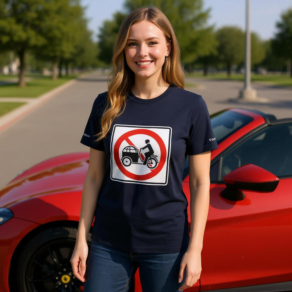 Say No to Lastenfahrrad unisex T-shirt with prohibition-sign artwork