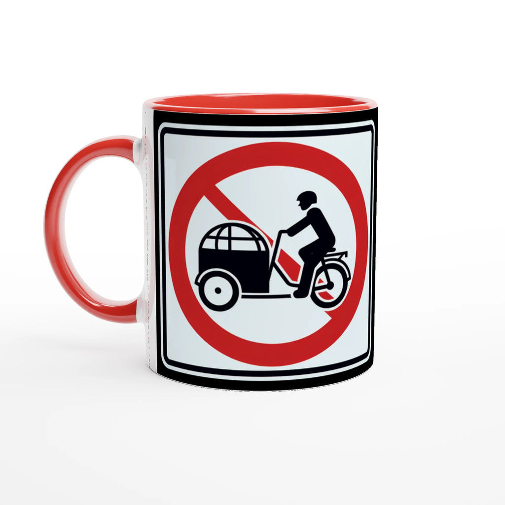 Say No to Lastenfahrrad ceramic mug with prohibition-sign artwork