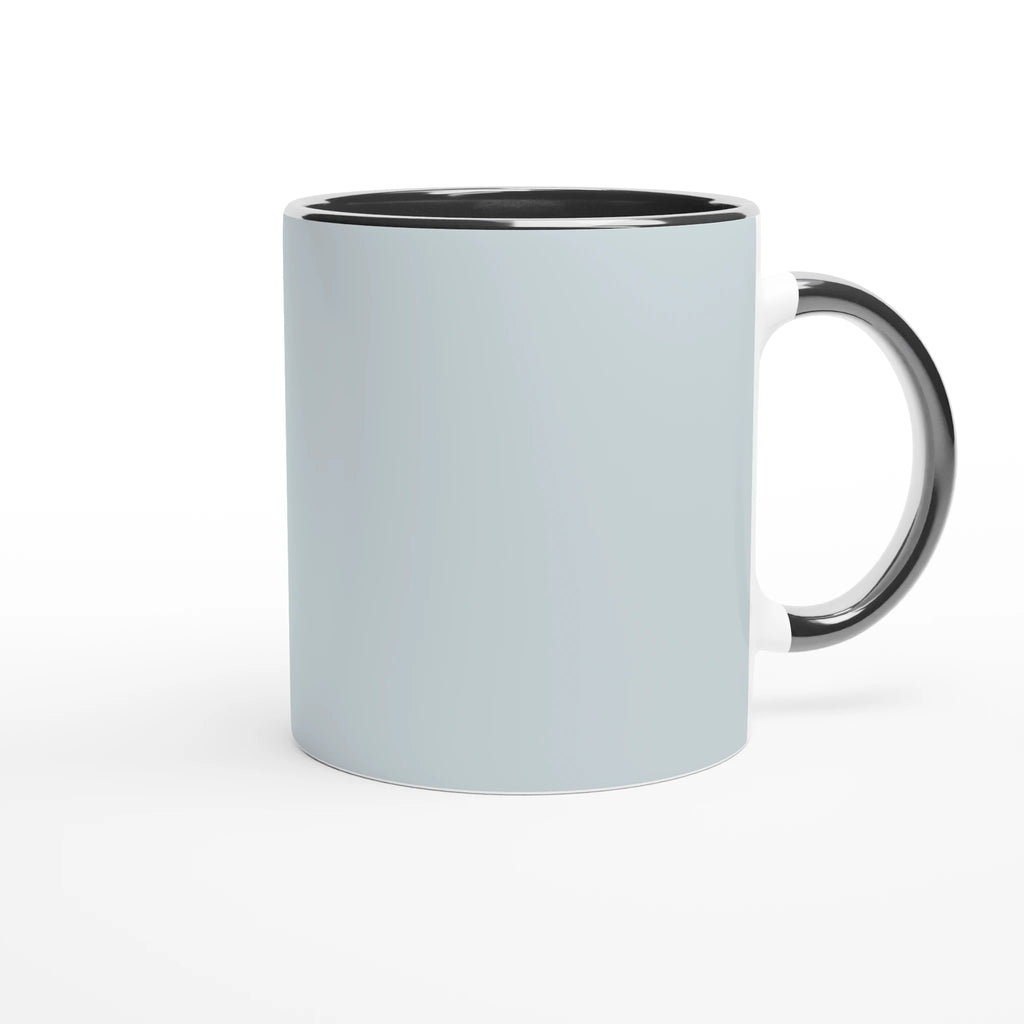 Curvy Bavarian ceramic mug with Alpine-road artwork and black interior