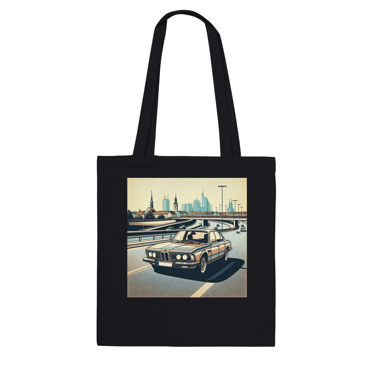 Streets of Munich tote bag with retro Munich and classic-car artwork