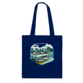 Curvy Bavarians tote bag with retro Alpine-road artwork