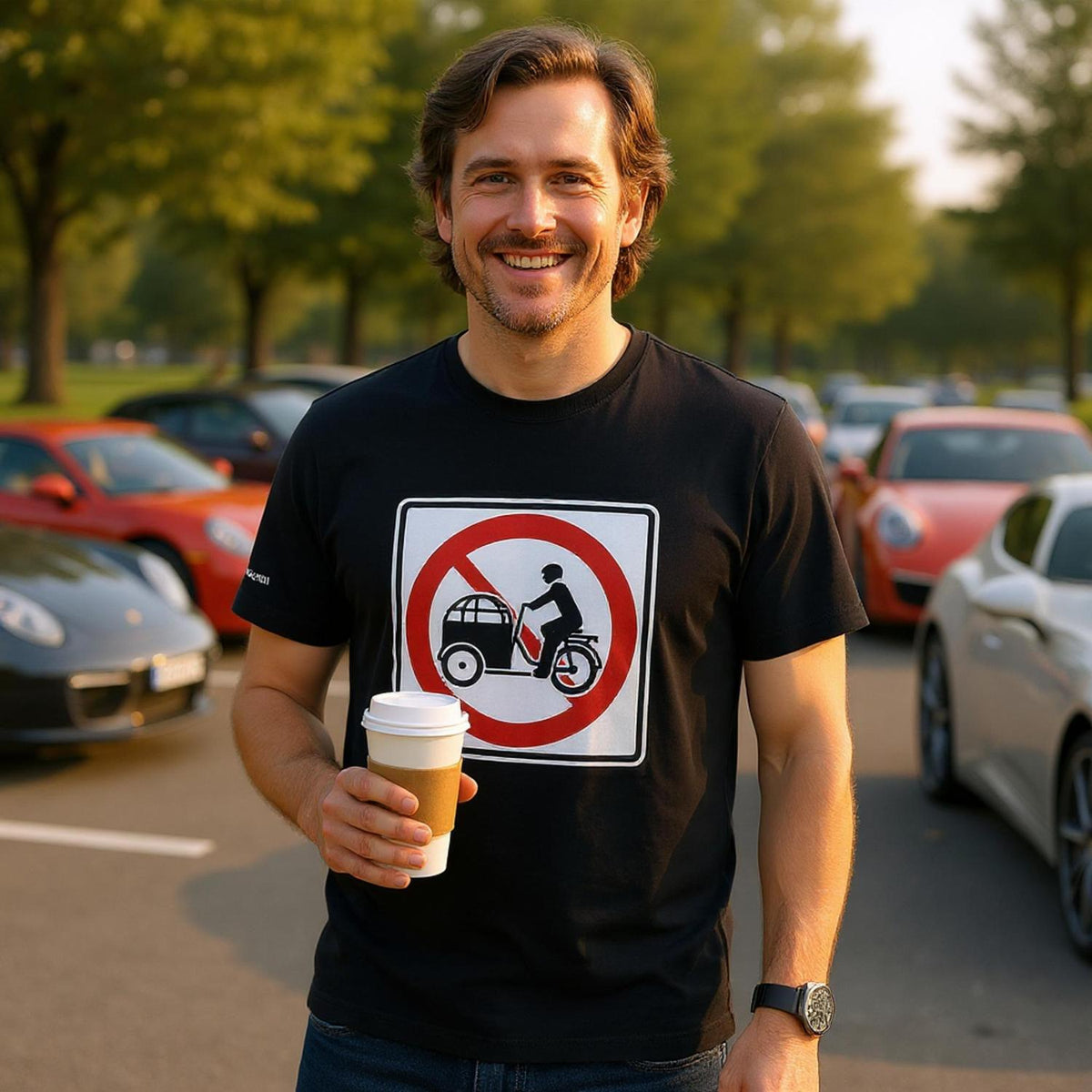 Say No to Lastenfahrrad unisex T-shirt with prohibition-sign artwork
