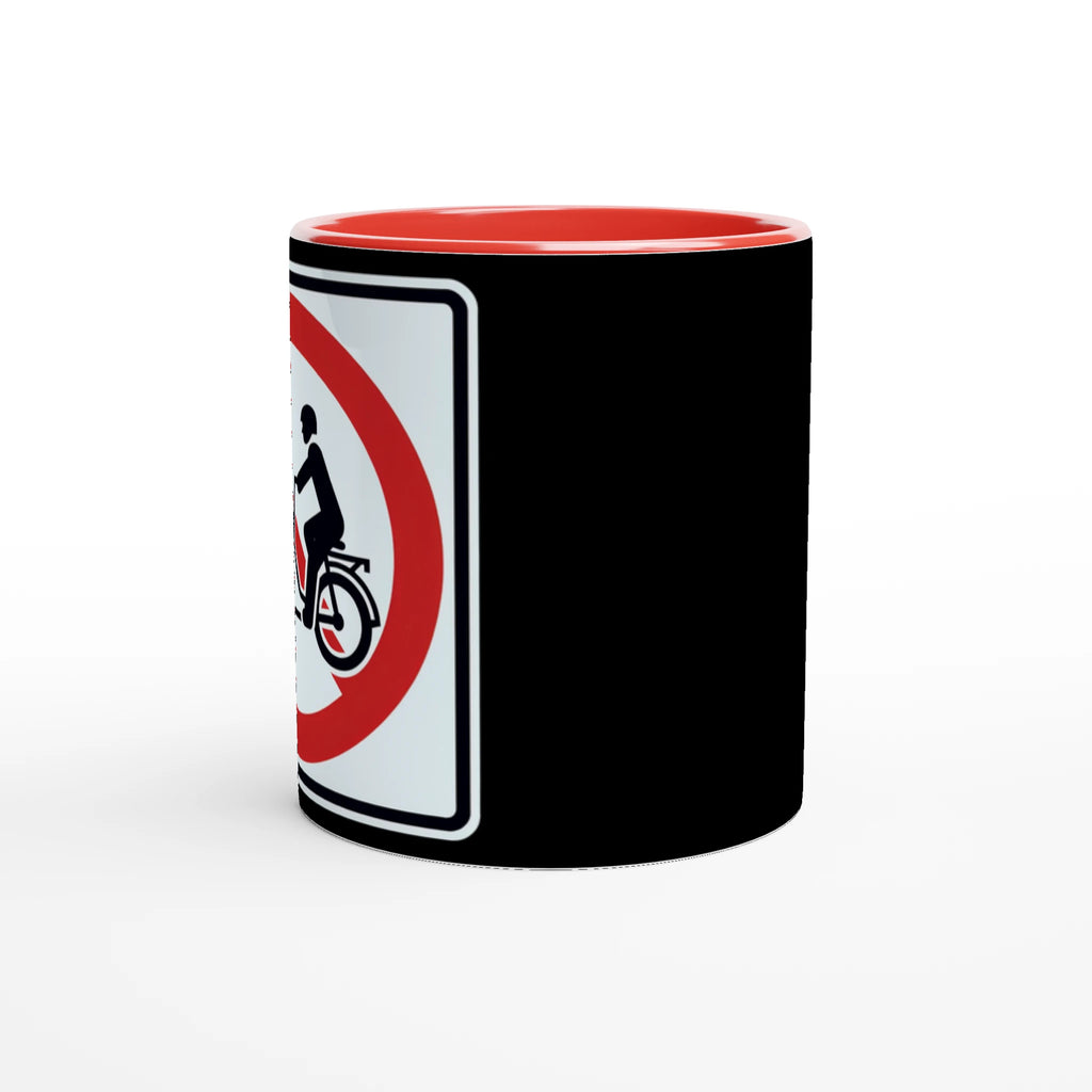 Say No to Lastenfahrrad ceramic mug with prohibition-sign artwork