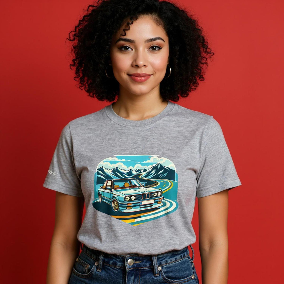 Funky Blue Bavarian unisex T-shirt with blue Alpine-road artwork