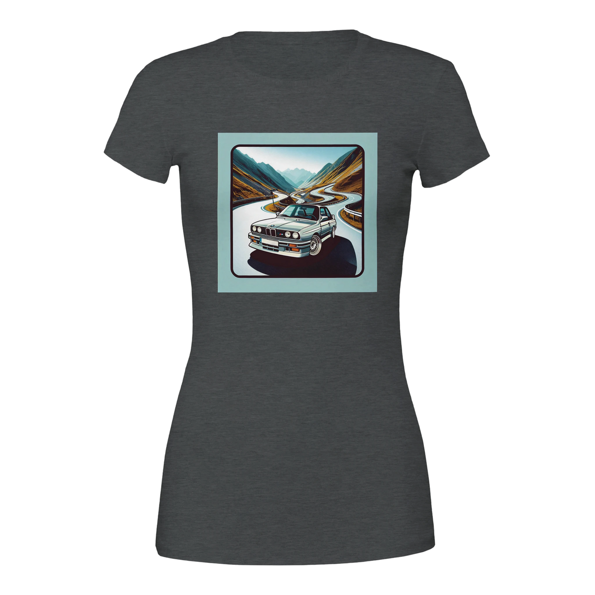 Curvy Bavarian women's T-shirt with retro Alpine-road artwork